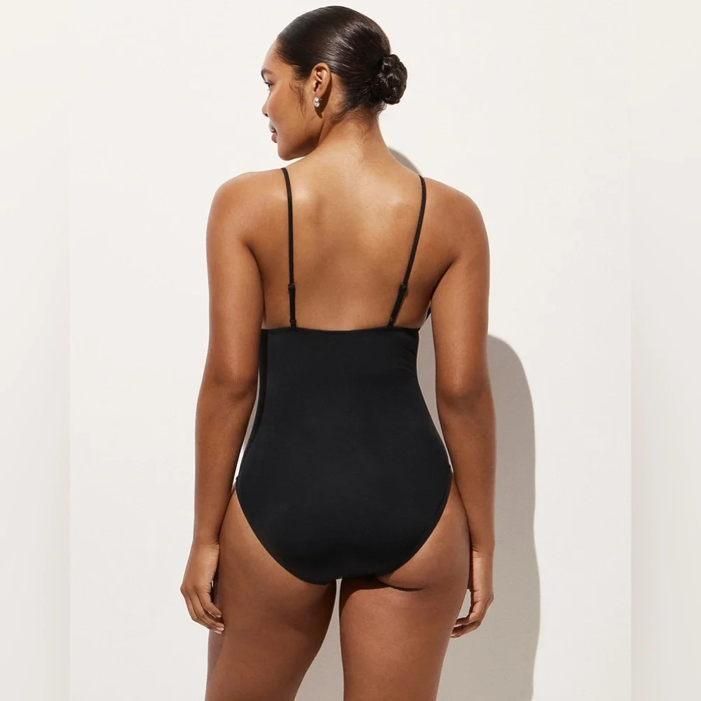 NWT J.Crew Ruched V-Neck One-Piece in Black